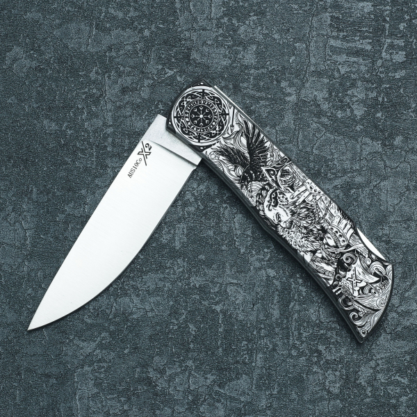 Миниатюра «X Folding tatto knife Викинг и валькирия»