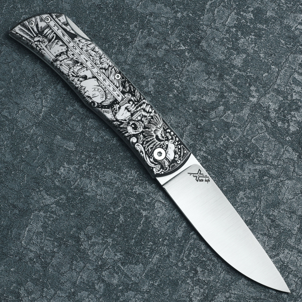 Миниатюра «X Folding tatto knife Викинг и валькирия»