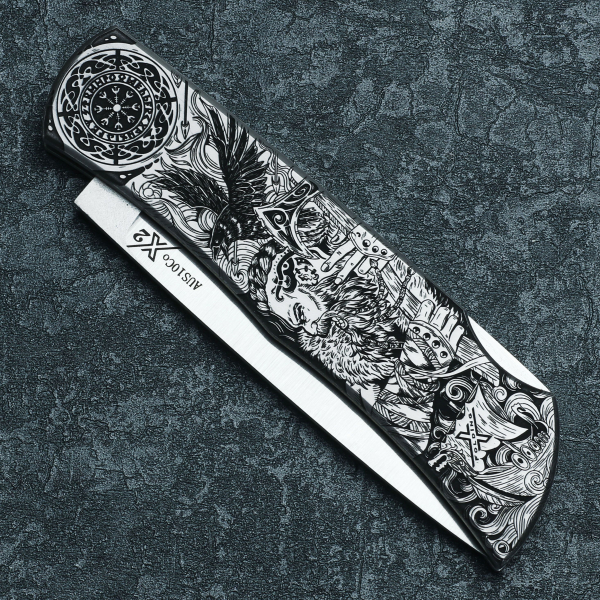 Миниатюра «X Folding tatto knife Викинг и валькирия»