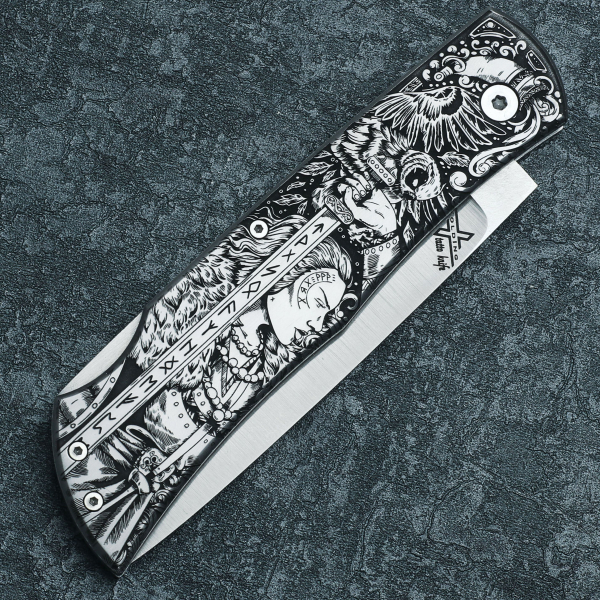 Миниатюра «X Folding tatto knife Викинг и валькирия»